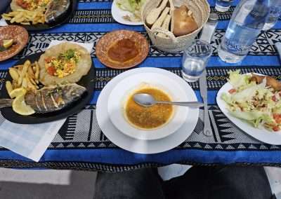 Grilled fish plate and soup