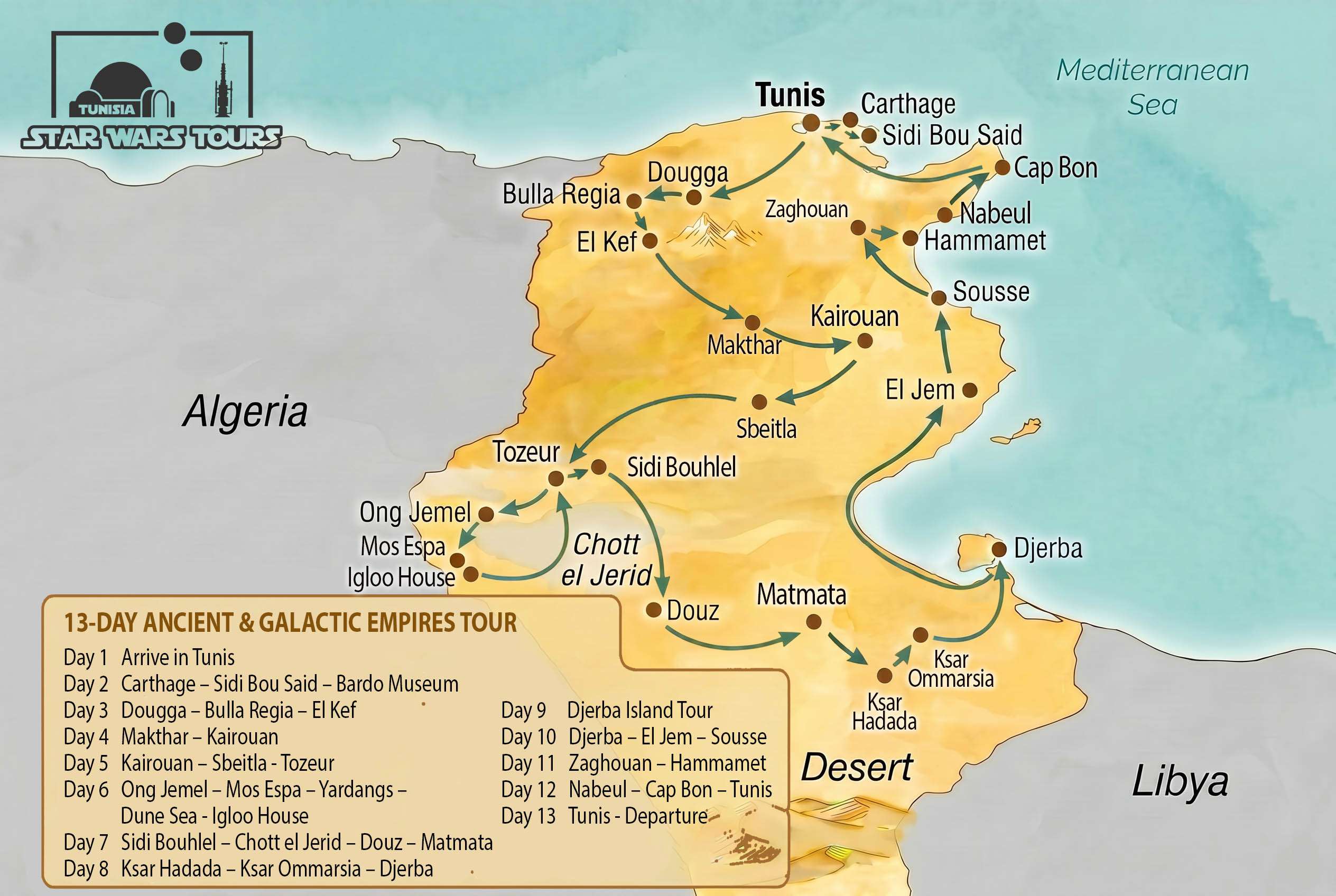 13-Day Ancient Galactic Empire Tour Map 13-Day Ancient Galactic Empire Tour Map