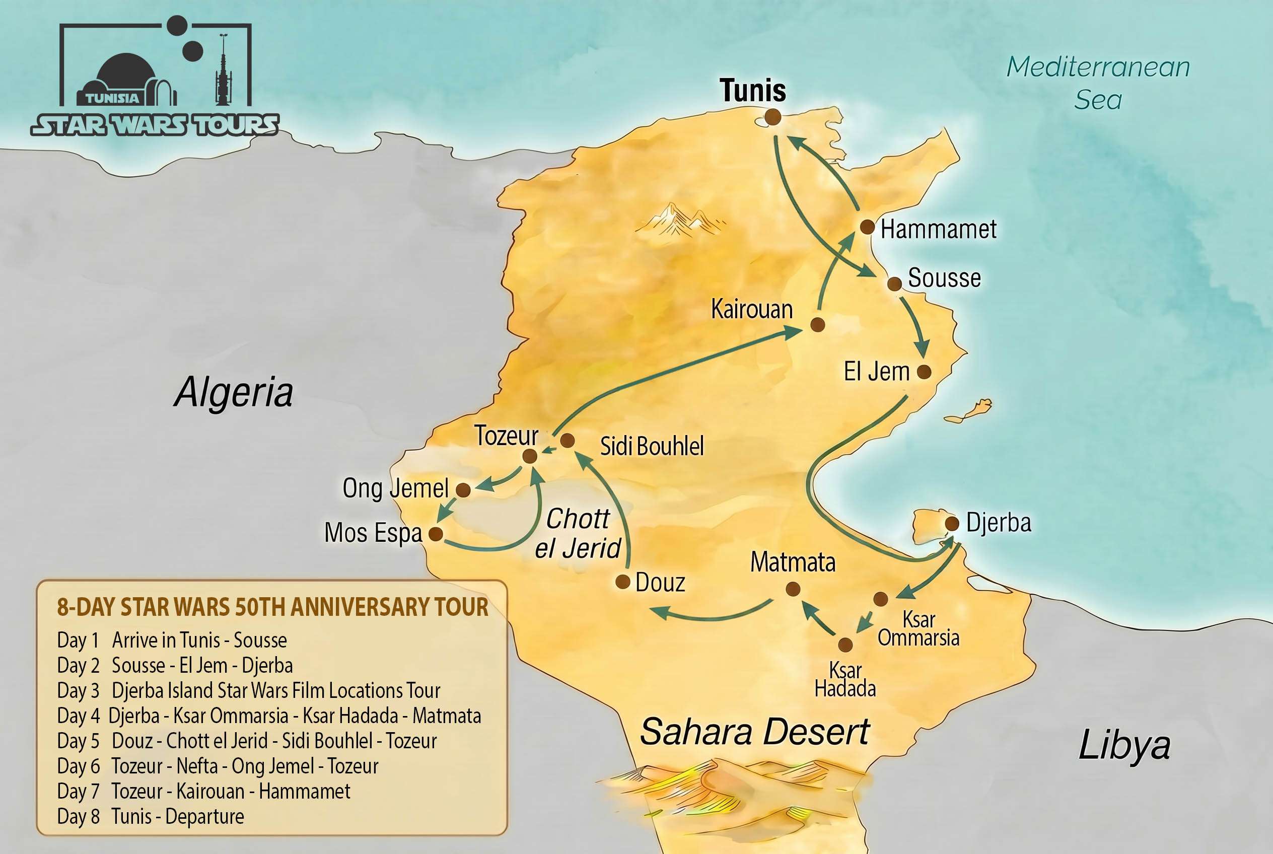 8-Day 50th Anniversary Outer Riim Tour Map 8-Day 50th Anniversary Outer Riim Tour Map